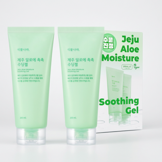 식물나라 제주 알로에 촉촉 수딩젤 200ml 단품/2입, 2개