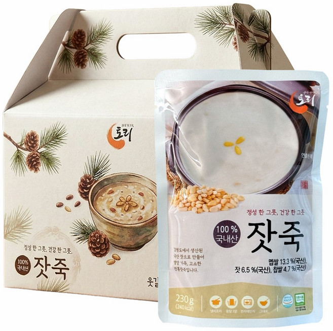 기운내요 국산잣 듬뿍 영양 잣죽 선물세트 부드러운 기력 회복죽 100% 국산재료 토리식품, 230g, 10개