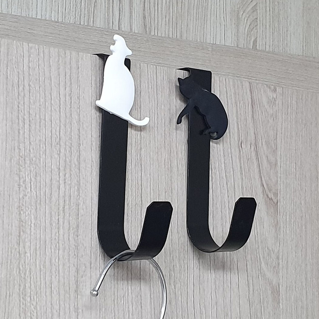 고양이 캐리커쳐 휴대용 문 고정행거 옷걸이 행거 1EA, 화이트, 1개