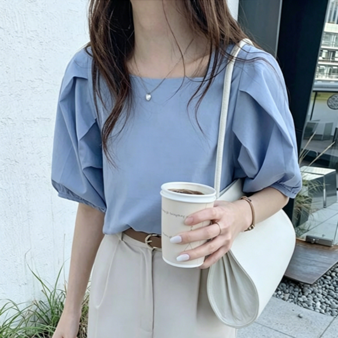 루스리더 여성 스퀘어넥 모던 솔리드 블라우스 M979