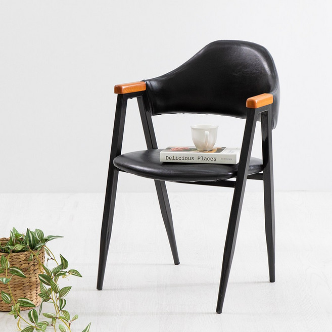 다크올리브 암체어 식탁 식당 카페 업소용 주방 철재 보조 고깃집 상담 자, 브라운PU