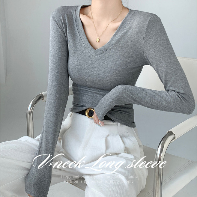 [순이] C.여성 딥브이넥 긴팔 이너 티셔츠