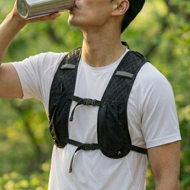 코드메인 초경량 러닝조끼 남녀공용 등산 아웃도어 가방, 블랙