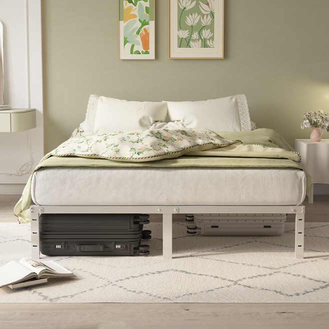 화이트 인스타 감성 크림 화이트 철제 저상 침대 110cm 슈퍼싱글 30cm 높이 무소음 안전 수납공간 원룸 다용도