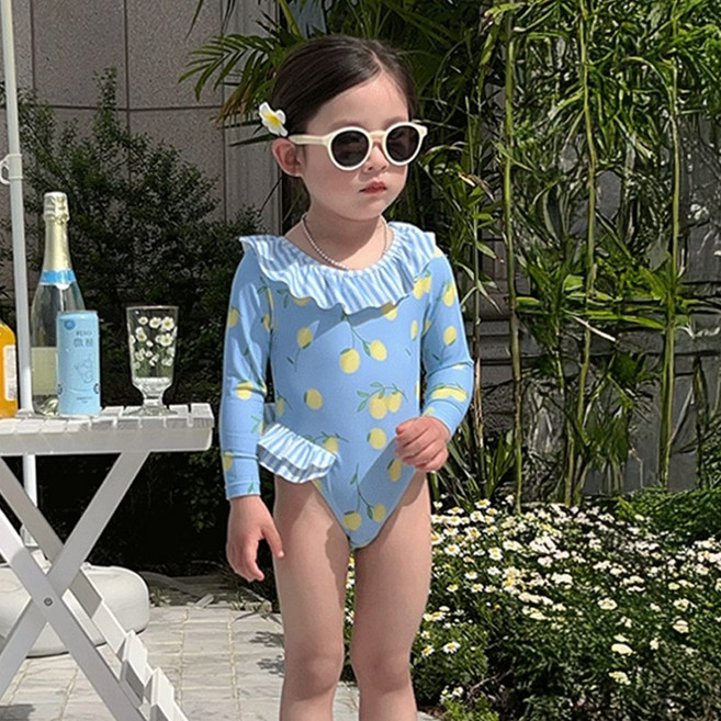 여아 유아 어린이 아동 프레시레몬 래쉬가드 원피스 수영복 세트 수모포함