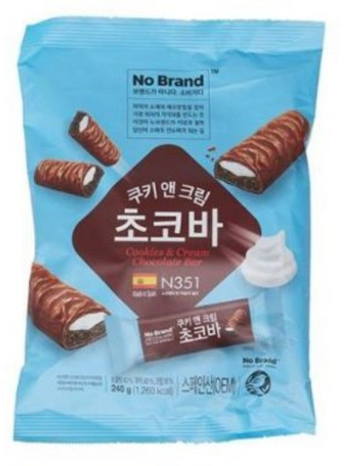 [노브랜드]쿠키앤크림초콜릿바240g, 240g, 2개