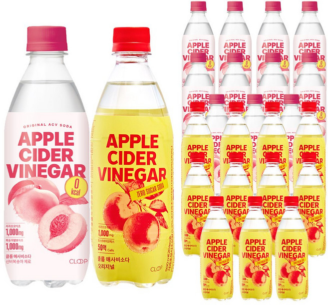 클룹 애사비소다 오리지널+신비복숭아, 24개, 500ml