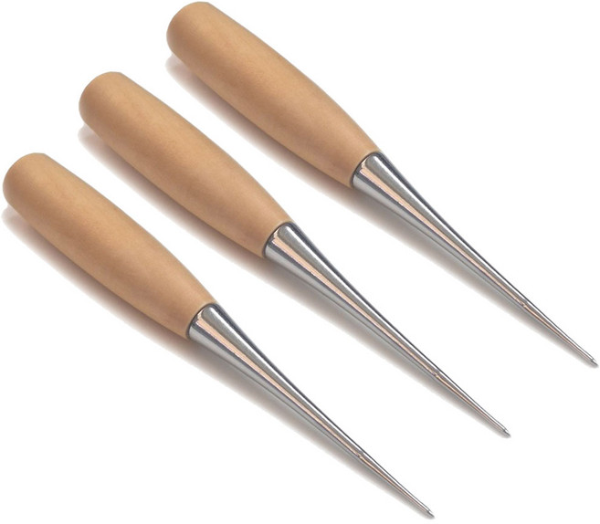 원목 나무송곳 원형송곳 가죽공예 수예용 마크라메 DIY 소품제작용 우드송곳, 3개, 혼합색상
