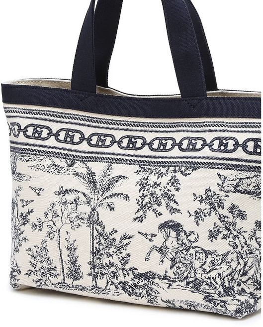 헤지스 여성 네이비 캔버스 뜨왈드주이 Toile de Jouy 미니 크로스백 겸 토트백