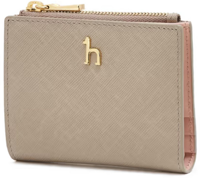 헤지스 베이지 단색 소가죽 반지갑 YMWIWA004IV