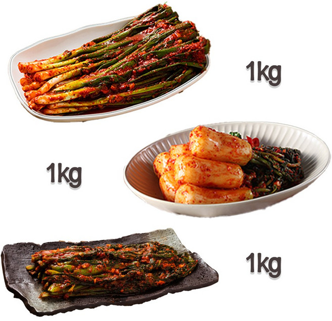 찬우물 신선김치세트 3kg (파김치 1Kg + 총각김치 1kg + 갓김치 1kg)