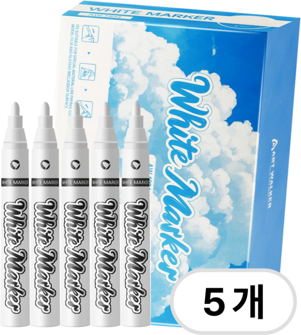 펜토리 블랙보드용 지워지는 수성글라스펜 둥근닙, 5개, 화이트