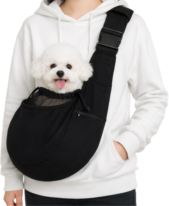 YU 강아지가방 탈출방지 슬링백 포대기 이동가방 반려동물, 1개, 블랙