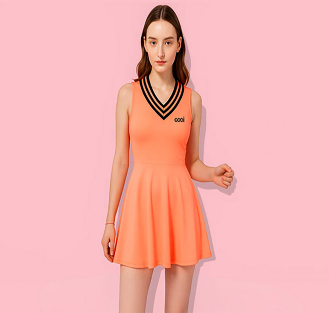 코아이 슬리브리스 골프 테니스 원피스 드레스슬림핏, XS, 코랄