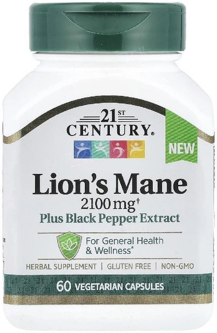 21세기 라이온스메인 노루궁뎅이버섯 2100mg 60캡슐 흑후추추출물 LionsMane, 1개, 60정 - 쿠팡