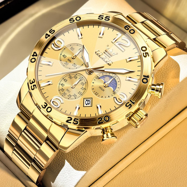 OLEVS 남자손목시계 정품 석영 럭셔리 다기능 스톱워치 워터프루프 야광 메탈 메탈 남성시계