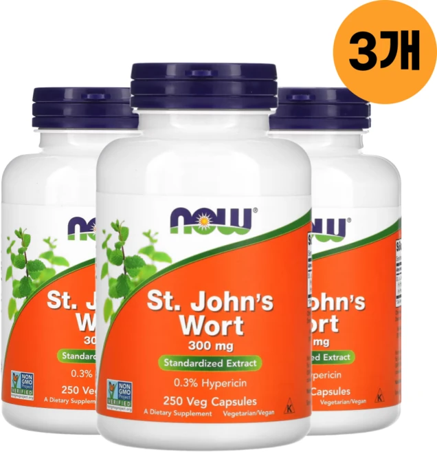 NOW Foods 세인트 존스 워트 300mg 식물성 캡슐 250정 x 3 - 쿠팡