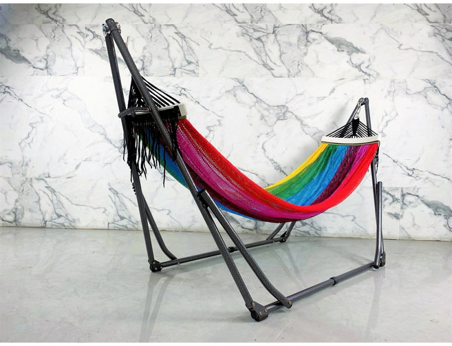 Metalfun 沒頭坊 摺疊吊床, 胡椒鹽色支架+彩虹吊網, 彩虹