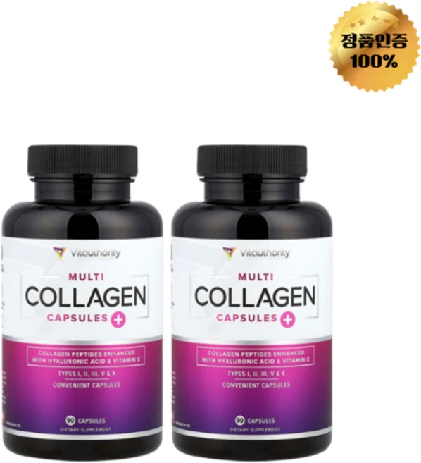 1+1 비타어쏘리티 멀티 콜라겐 + 히알루론산 비타민C 칼슘 1600mg 캡슐 90정, 90회분, 2개 - 쿠팡