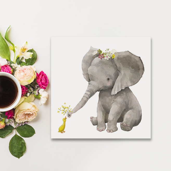 아란아트 귀여운일러스트그림액자 코끼리그림 부엉이그림 아이방꾸미기, 08 봄의코끼리