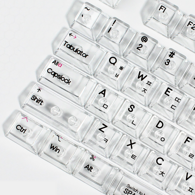 라나야 크리스탈 투명 한글 키보드 키캡 CBSA, 한글각인, 화이트