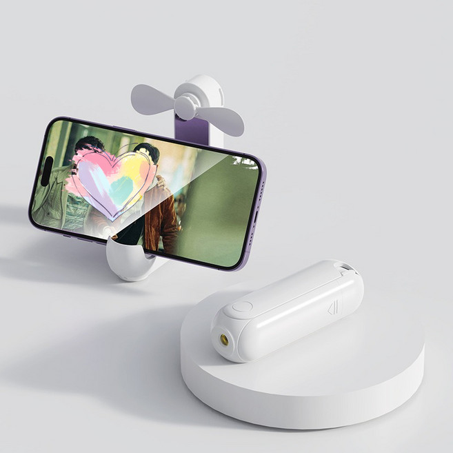 5in1 휴대용 무선 선풍기 미니손선풍기 접이식 핸디형선풍기 C타입 충전(거울/손전등/거치대/보조배터리/탁상용 선풍기 다용도 선풍기), 하얀색
