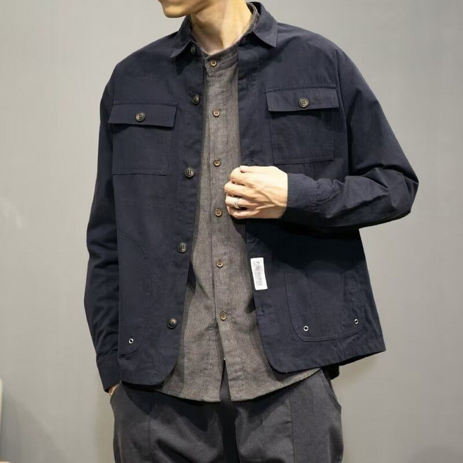 潮流男士寬鬆休閒長袖工裝襯衫 - 韓版潮流