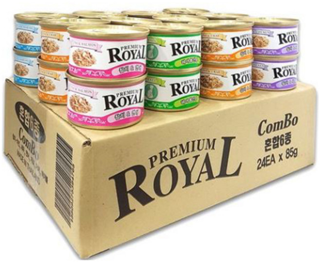 프리미엄로얄 고양이캔 참치+게살 외6종 콤보 85g 24개입, 24개
