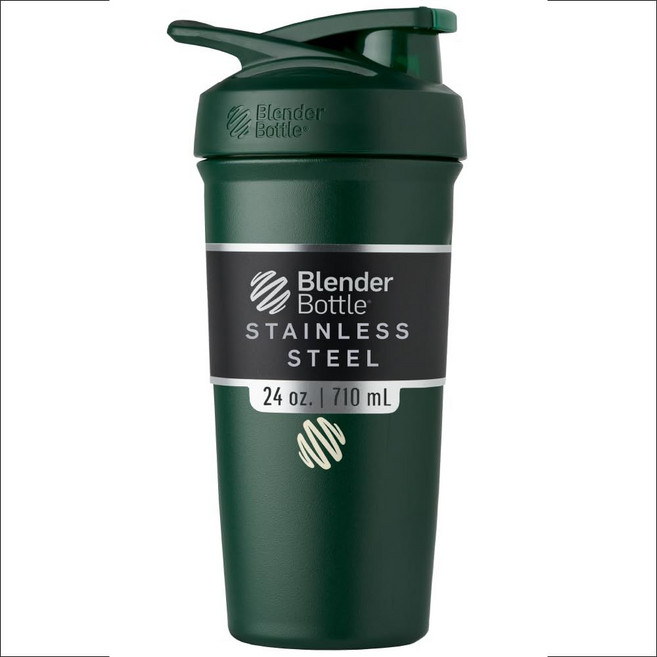 BlenderBottle 스트라다 셰이커 24oz 스테인리스 텀블러 블랙 와이어 거품기 포함 이중 진공 단열 물병(원산지 미국), 플립로드, 숲