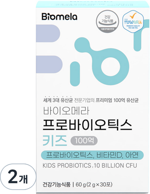 바이오메라 프로바이오틱스 키즈 하우아유 다니스코 100억 유산균 비타민D 아연, 30회분, 2개