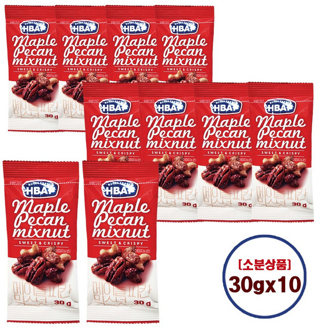 HBAF 바프 메이플피칸 믹스넛 견과류 믹스견, 30g, 10개