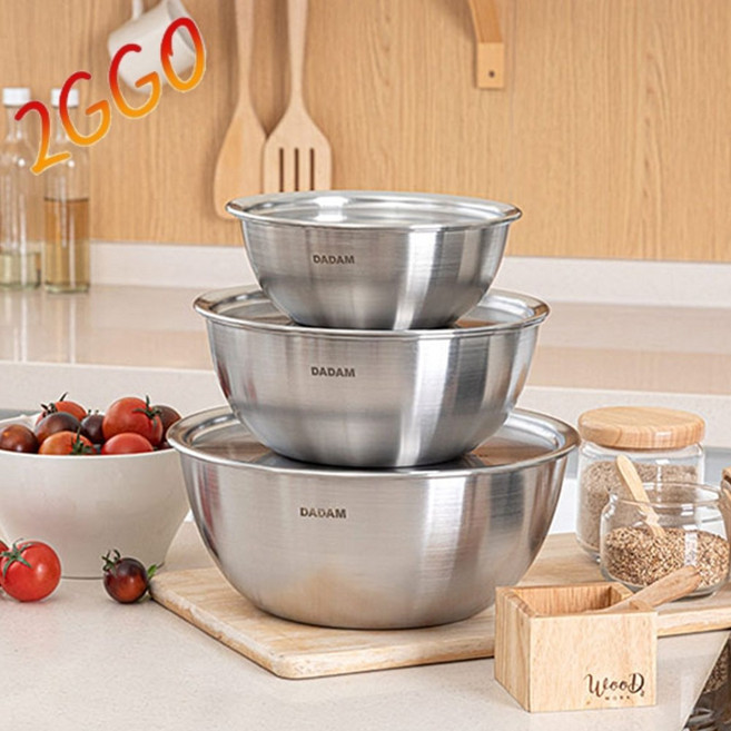 덮개있는 스텐믹싱볼3P 쟁반겸뚜껑 스텐볼세트 용량표시, 1개
