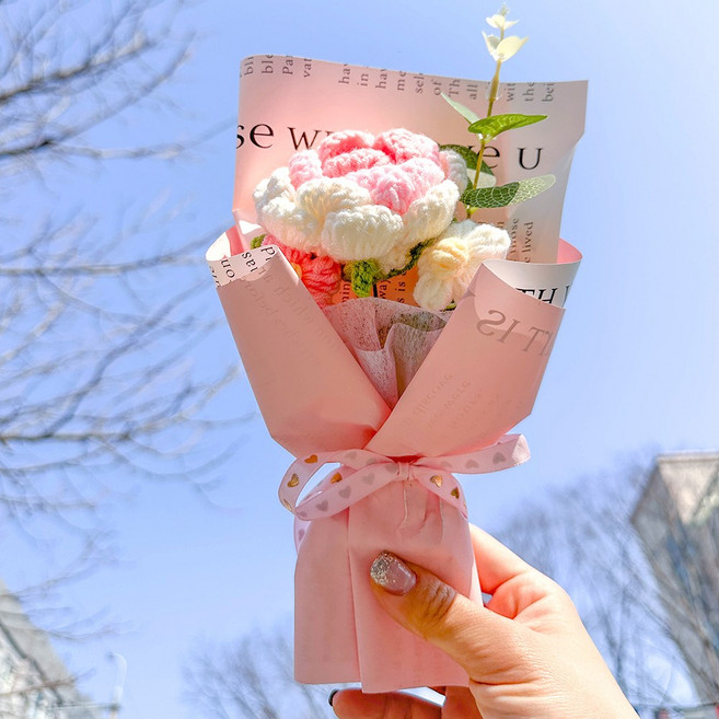 어버이날 카네이션 뜨개꽃다발 니트 꽃다발 스승의날, 뜨개꽃다발 로즈핑크, 1개