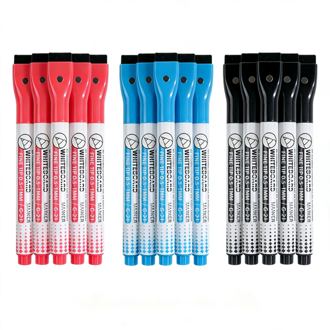 픽클리 얇은 화이트 보드마카펜 3색0.5mm, 15개, 검정+빨강+파랑