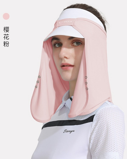 GOLOVEJOY冰絲帽簾 UPF50冰感透氣護頸防紫外線登山帽簾騎行面罩, 1個, 櫻花粉, 櫻花粉