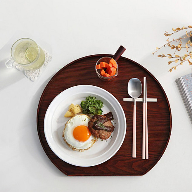 리빙안 푸코 옻칠 반달 우드트레이 쟁반, 다크브라운