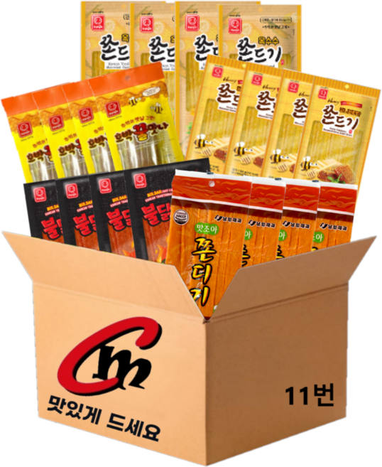 cm몰 전용 박스 + 쫀디기 모음 ( 정성쫀디기 + 옥수수쫀디기 + 불닭쫀드기 + +허니버터맛쫀기+ 호박꿀맛나 ) 합 5개, 4세트