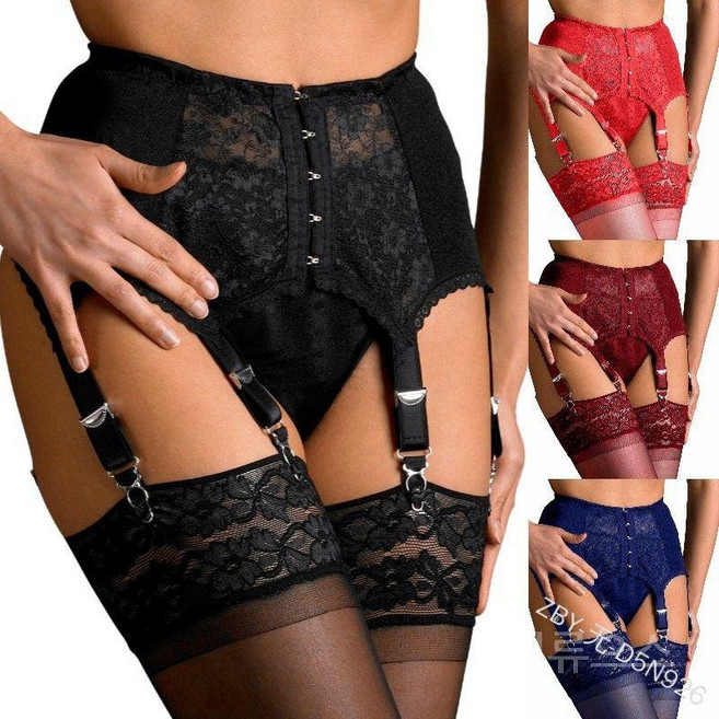 티류으스 여성 인조 가죽 메쉬 가터벨트 블랙 ZA