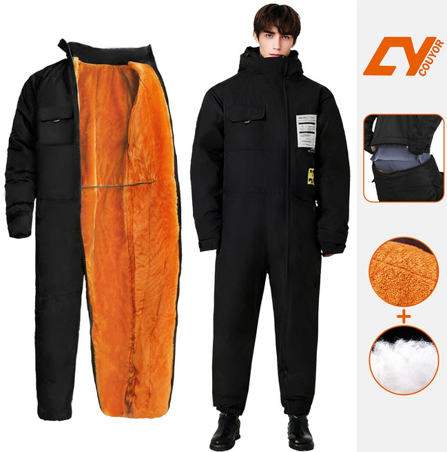 couyor 일체형 스즈키 노가다작업복 겨울오토바이방한복 겨울배달옷 라이더슈트 배달우주복 오토바이점프수트 점프수트, 블랙 기모