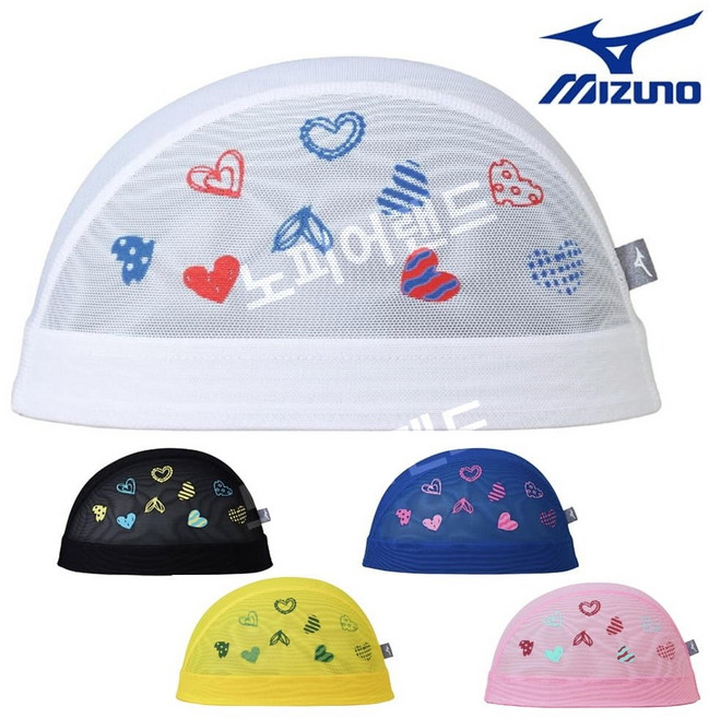 미즈노 26SS 하트 캐릭터 메쉬 수영캡 수영모 N2JWD015 실내 강습용 주니어겸용, 64핑크