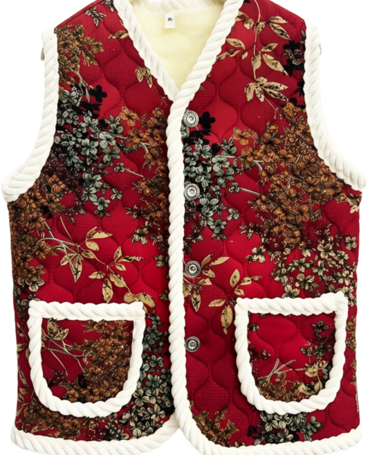 겨울 따뜻한 할머니 빅사이즈 누빔 조끼 꽃무늬 털안감 촌캉스 복고패션