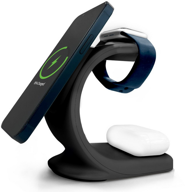 감성전자 아이폰 맥세이프 애플워치 에어팟 3in1 무선 고속 충전기 거치대, 블랙, 1개