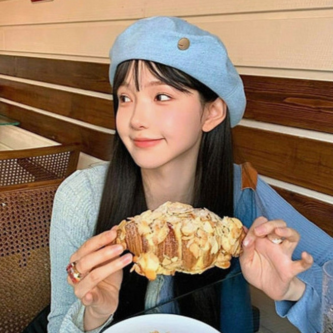 데님 청 베레모 버클 모자