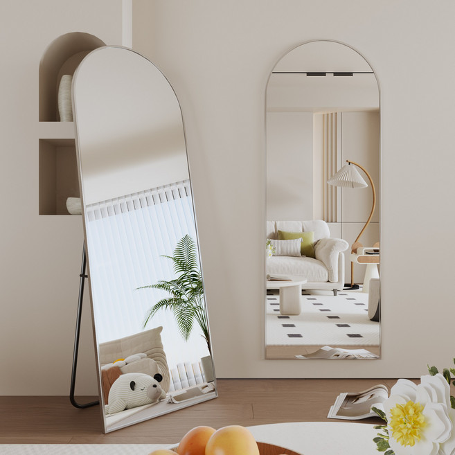 뷰티피크 아치형 전신거울 3in1 스탠드 벽걸이 거치형 강화안전유리 50*160cm, 실버