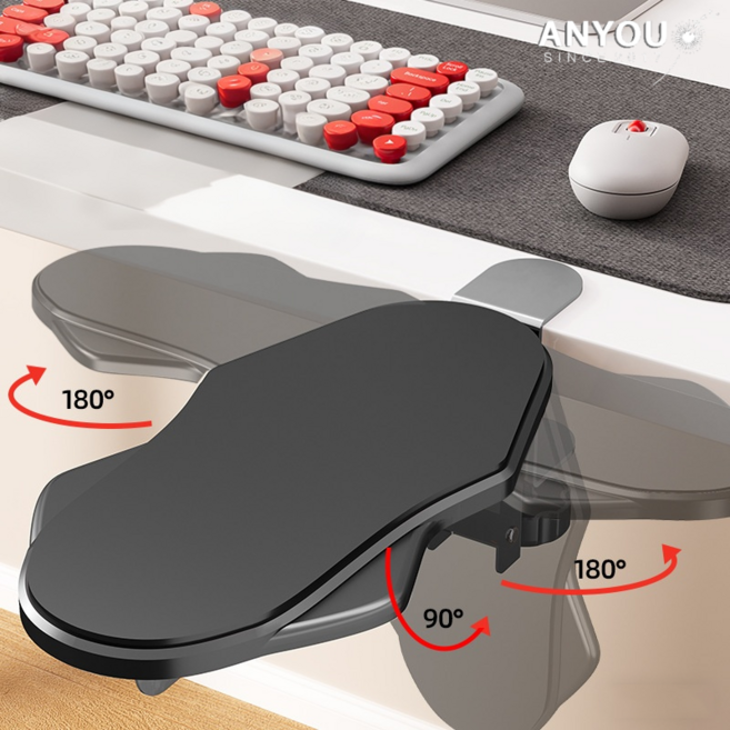 컴퓨터 손목 받침대 팔꿈치 지지대 회전 가능한 접식 키보드 거치대 비교통 나사 없음, (블랙)상하 90° 접이 + 좌우 180° 회전, 1개