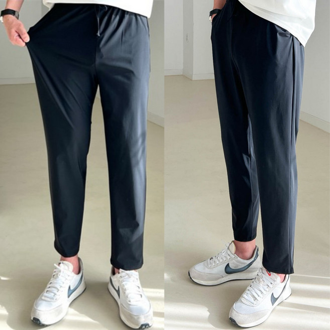 2장묶음 남자 냉감 바지 시원한 여름 밴딩 빅 사이즈 사방스판 아이스 커플 슬랙스 놈시크