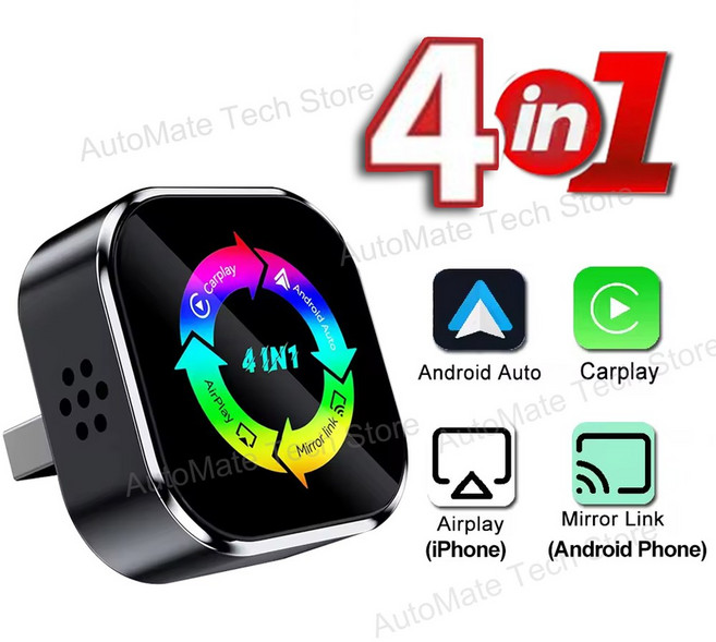 안드로이드 오토 무선 카플레이 어댑터 미러 링크 스크린 에어플레이 블루투스 와이파이 연결 스마트 2026 업그레이드 4in1, Q1A 4in1 2