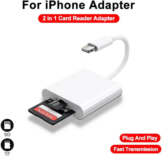 in Lightning 플래시 카드 리더기 TF 아이폰 호환 iPad용 in1 슬롯 메모리 미니 SD 어댑터에 적합, 2) iPhone 2 in1, 1개, 아이폰 호환 호환 2 in1