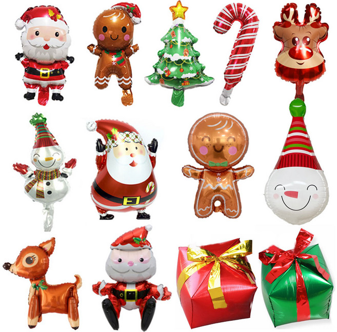 크리스마스 연말 파티 산타 루돌프 눈사람 지팡이 쿠키 트리 선물상자 풍선 모음, 입체-그린상자