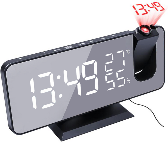 LED시계 빔시계 프로젝터 빔 온습도 알람시계 탁상시계, 블랙